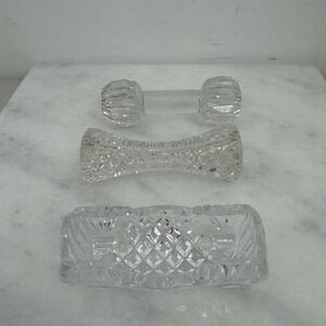 3 VTG Clear Zipper Cut Glass Barbell Knife Rests And Took Pick Holder